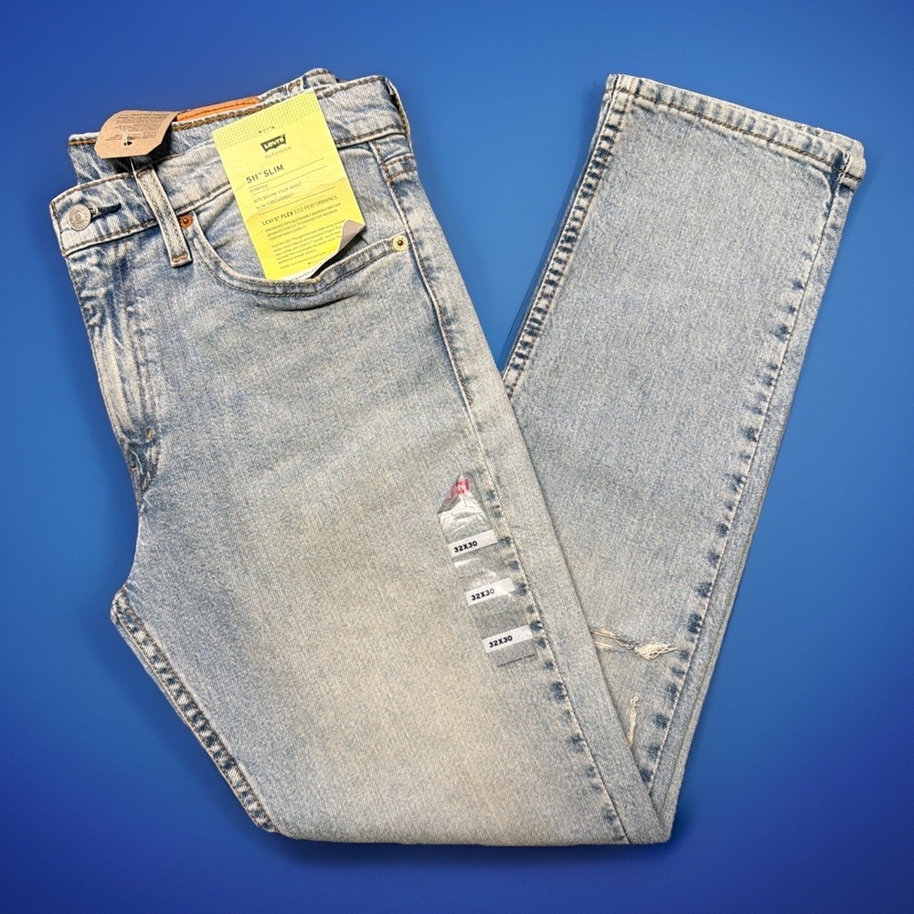 Levi's 511 Slim Stretch Denim Jeans Blue Men's 5-Pocket Light Wash Size 32x30 - Picture 1 of 11